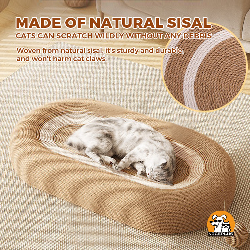 NICEPLUS Pet Sisal Cat Scratcher Cardboard Lounge Bed - Multi-Purpose Dog & Cat Furniture, 24x15x3.5 Inch, Anti-Slip Design, Ideal for Indoor Cats