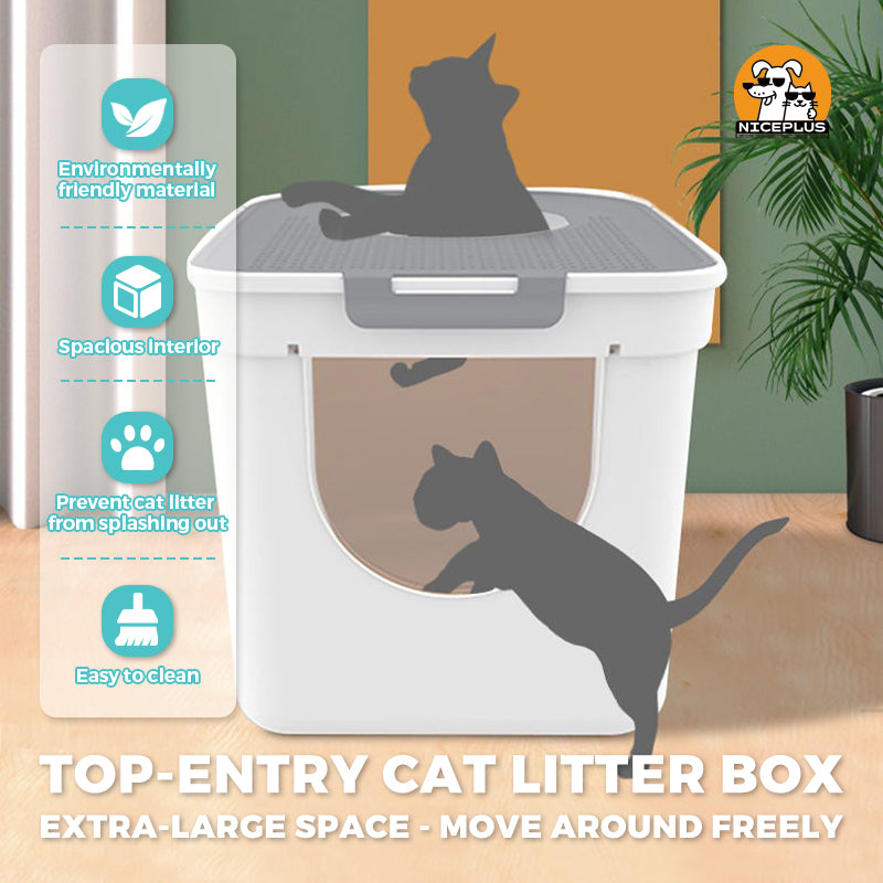 Niceplus Pet USA Top Entry Cat Litter Box Extra Large Enclosed Design with Catching Lid & Scoop Easy Clean Spacious Interior Environmentally Friendly Material