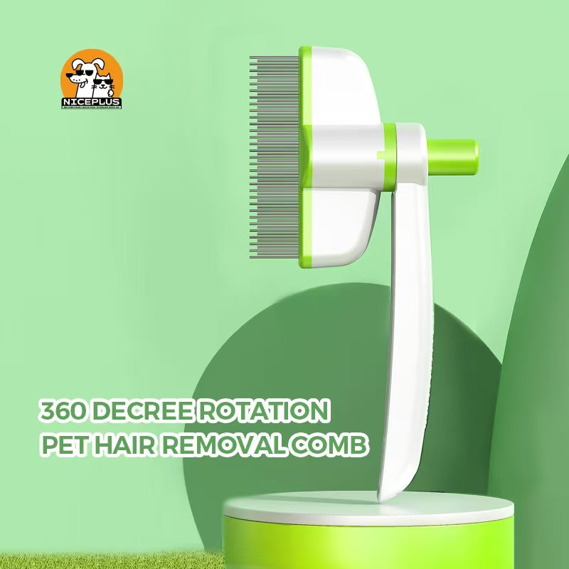 Niceplus 360-Degree Rotation Pet Hair Removal Comb for Cat & Dog Multifunctional Brush with Release Button for Massaging and Cleaning Shedding PP/ABS/Stainless Steel Green Yellow Pink