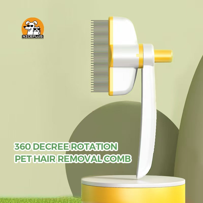 Niceplus 360-Degree Rotation Pet Hair Removal Comb for Cat & Dog Multifunctional Brush with Release Button for Massaging and Cleaning Shedding PP/ABS/Stainless Steel Green Yellow Pink