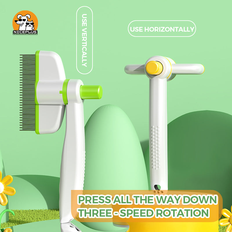 Niceplus 360-Degree Rotation Pet Hair Removal Comb for Cat & Dog Multifunctional Brush with Release Button for Massaging and Cleaning Shedding PP/ABS/Stainless Steel Green Yellow Pink