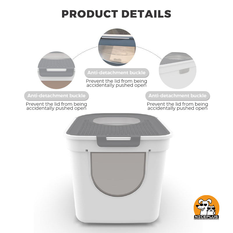 Niceplus Pet USA Top Entry Cat Litter Box Extra Large Enclosed Design with Catching Lid & Scoop Easy Clean Spacious Interior Environmentally Friendly Material