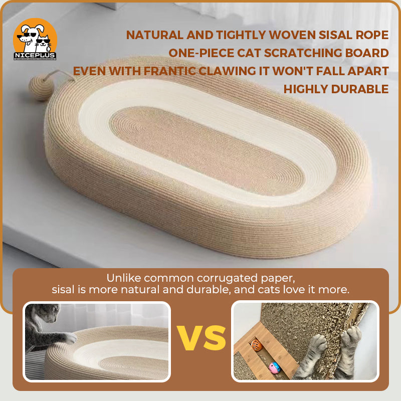 NICEPLUS Pet Sisal Cat Scratcher Cardboard Lounge Bed - Multi-Purpose Dog & Cat Furniture, 24x15x3.5 Inch, Anti-Slip Design, Ideal for Indoor Cats