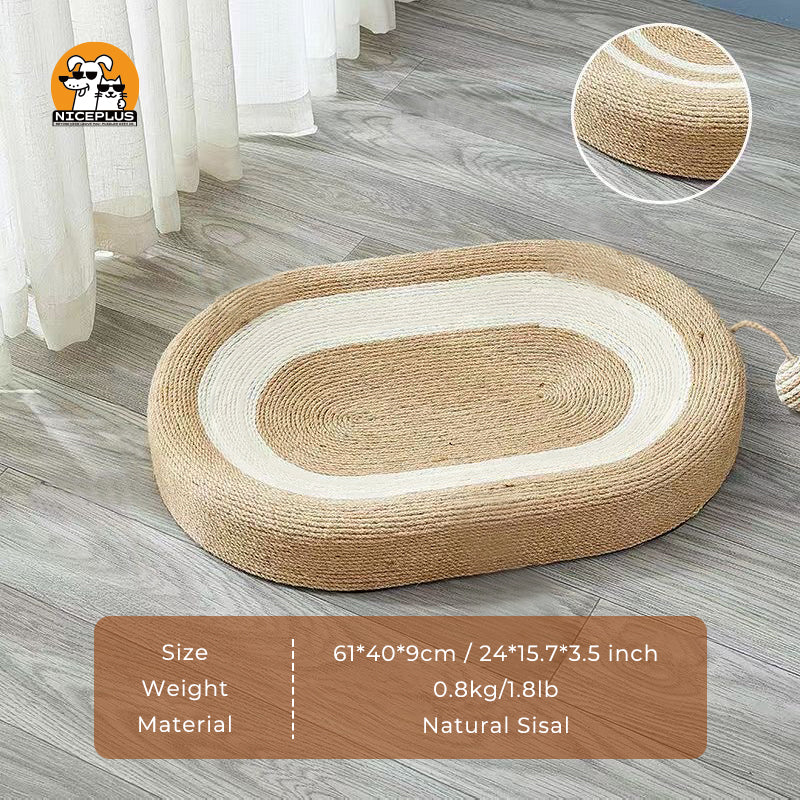 NICEPLUS Pet Sisal Cat Scratcher Cardboard Lounge Bed - Multi-Purpose Dog & Cat Furniture, 24x15x3.5 Inch, Anti-Slip Design, Ideal for Indoor Cats