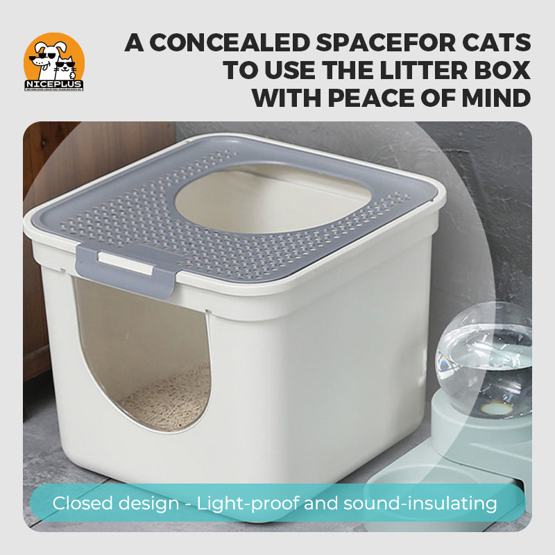 Niceplus Pet USA Top Entry Cat Litter Box Extra Large Enclosed Design with Catching Lid & Scoop Easy Clean Spacious Interior Environmentally Friendly Material