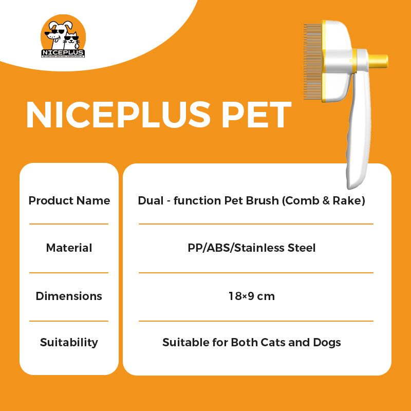 Niceplus 360-Degree Rotation Pet Hair Removal Comb for Cat & Dog Multifunctional Brush with Release Button for Massaging and Cleaning Shedding PP/ABS/Stainless Steel Green Yellow Pink