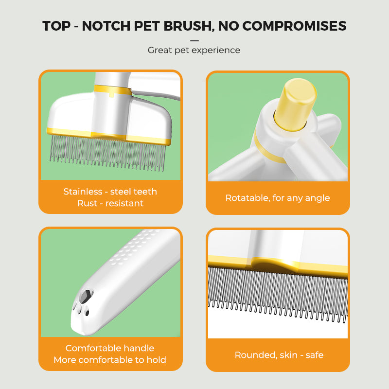 Niceplus 360-Degree Rotation Pet Hair Removal Comb for Cat & Dog Multifunctional Brush with Release Button for Massaging and Cleaning Shedding PP/ABS/Stainless Steel Green Yellow Pink